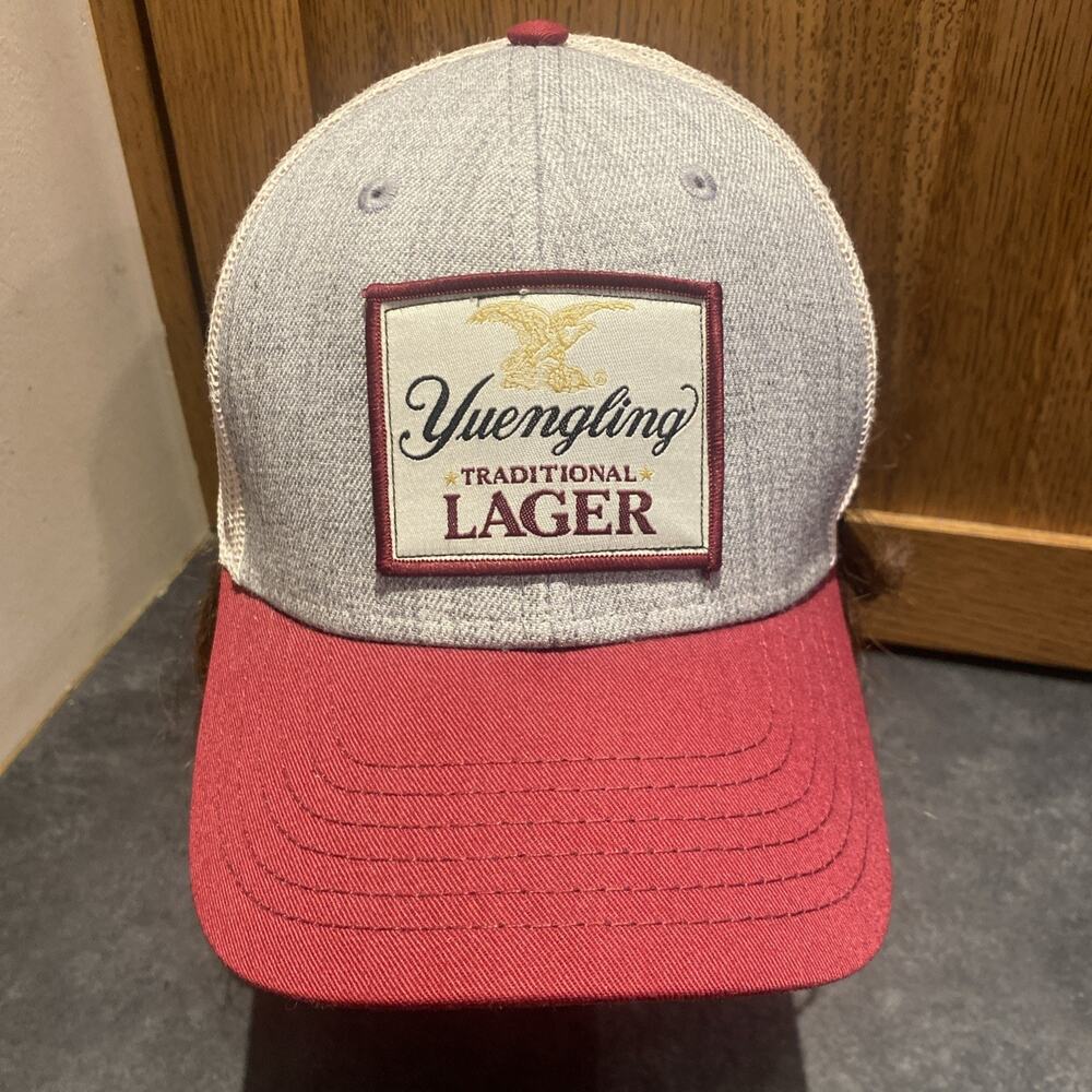 YUENGLING Beer Mesh Trucker Hat Cap Grey Maroon Beige Adjustable Snapback